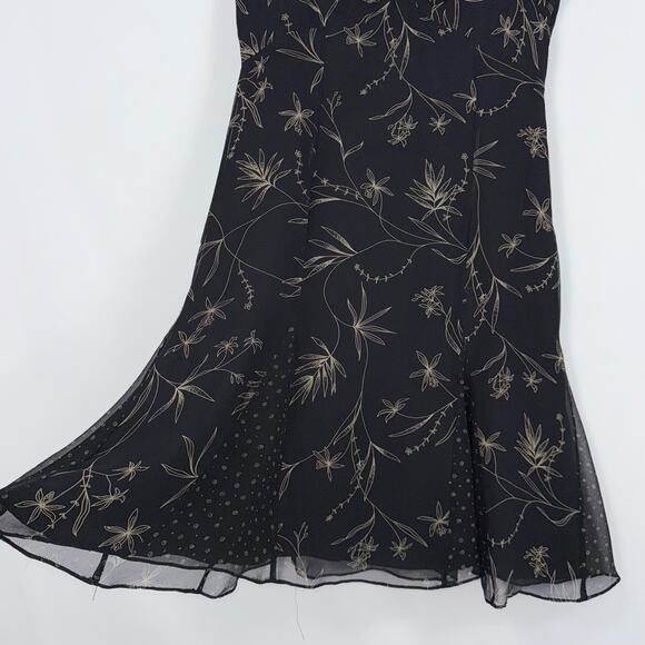 Robbie Lee Women's Vintage 90s Whimsy Floral Silk Mini Dress Size 6 Black - Picture 5 of 15